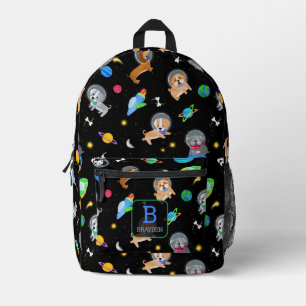 Puppies In Space Watercolor Dog Astronauts Printed Backpack