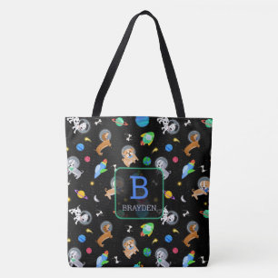 Puppies In Space Watercolor Dog Astronauts Tote Bag