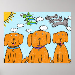 "Puppies in the Sun" Happy Poster