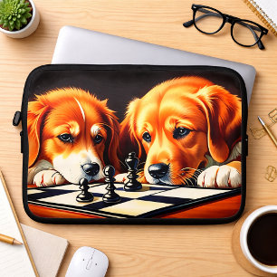 Puppies Playing Chess Laptop Sleeve