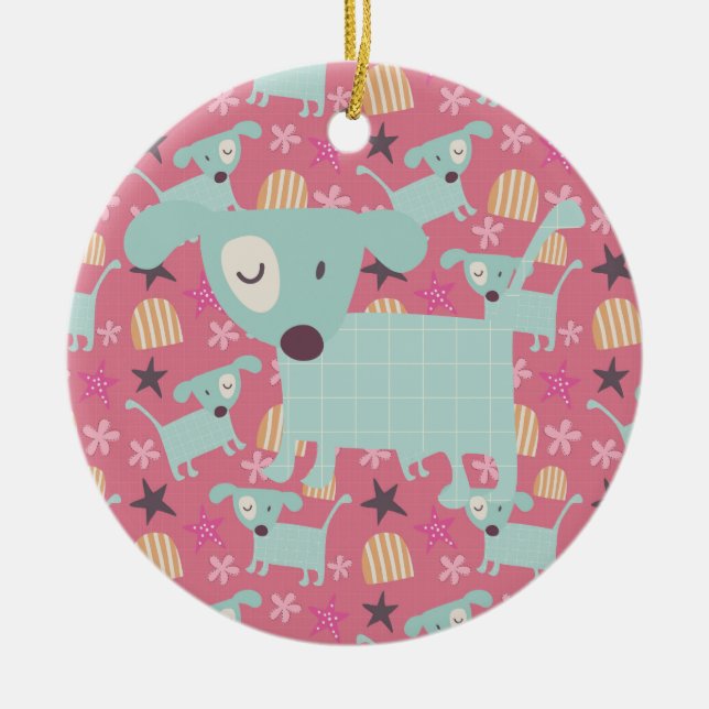 Puppies, Stars, and Flowers Ceramic Tree Decoration (Front)