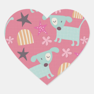 Puppies, Stars, and Flowers Heart Sticker