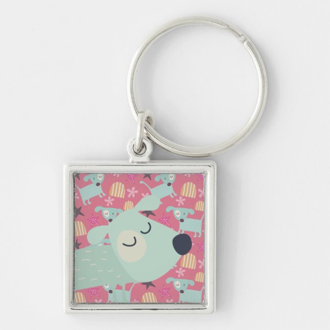 Puppies, Stars, and Flowers Key Ring (Front)