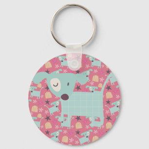 Puppies, Stars, and Flowers Key Ring
