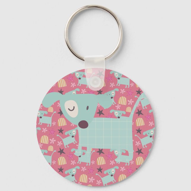 Puppies, Stars, and Flowers Key Ring (Front)