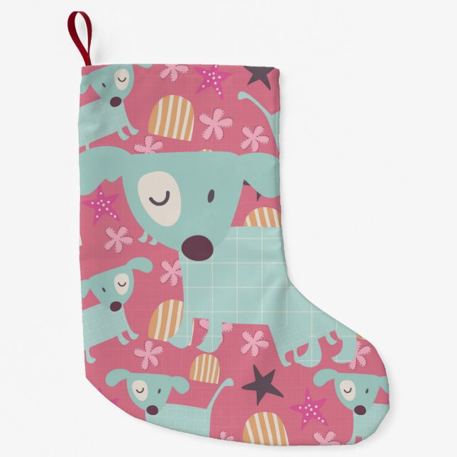 Puppies, Stars, and Flowers Small Christmas Stocking (Front)