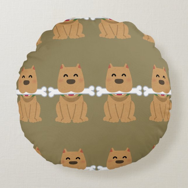 Puppy and Bone Pattern Round Cushion (Front)