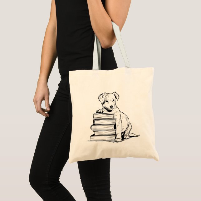 Puppy and Books Tote Bag (Front (Product))