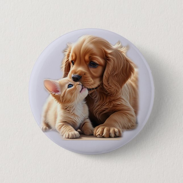 Puppy and Kitten 6 Cm Round Badge (Front)