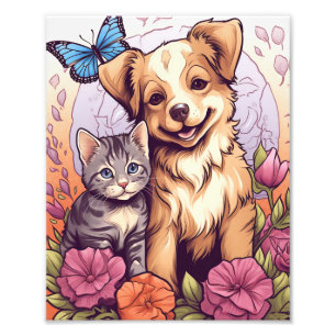 Puppy and Kitten,Butterfly and Flower Game  Photo Print