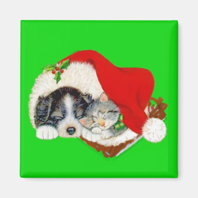 Puppy and Kitten Christmas  Magnet (Front)