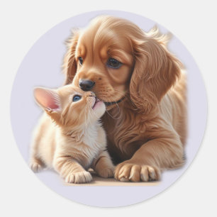 Puppy and Kitten Classic Round Sticker