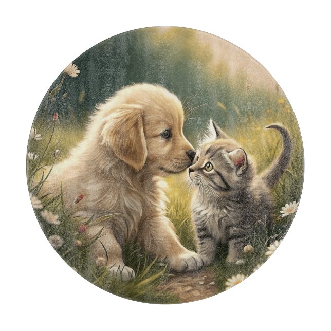 Puppy And Kitten Cutting Board (Front)