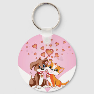 Puppy  and Kitten Hearts Key Ring
