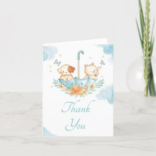 Puppy and kitten in umbrella thank you card