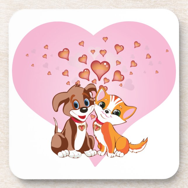 Puppy and Kitten Love Coaster (Front)