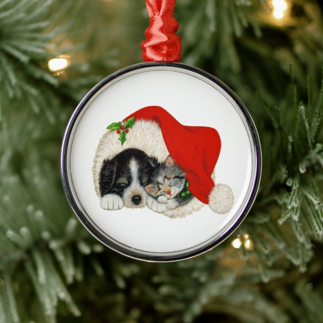 Puppy and Kitten Premium Round Ornament (Tree)