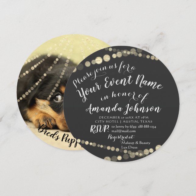 Puppy Baby Dog shower New Pet Photo Grey Gold Invitation (Front/Back)