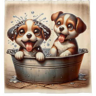 "Puppy Bath Time Bliss" Shower Curtain