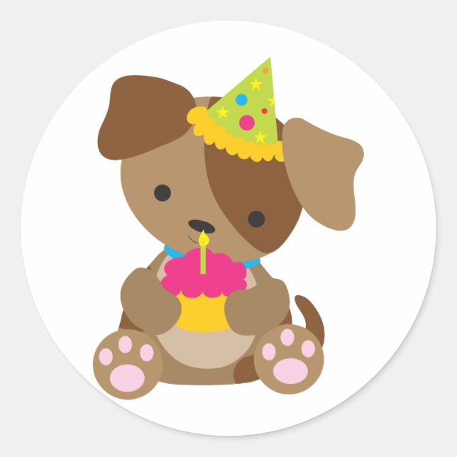 Puppy Birthday Classic Round Sticker (Front)