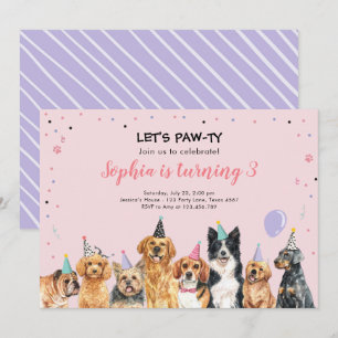 Puppy Birthday Invitation Dog Party Pawty Pink