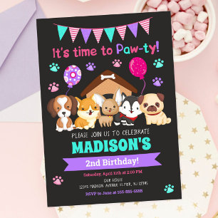 Puppy Birthday Invitation / Girl Paw-ty