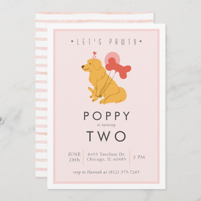 Puppy Birthday Party Invitation - Customisable (Front/Back)