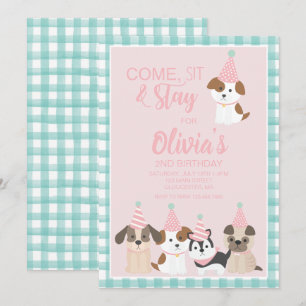 Puppy birthday party invitation Pink