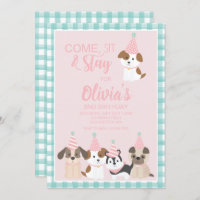 Puppy birthday party invitation Pink