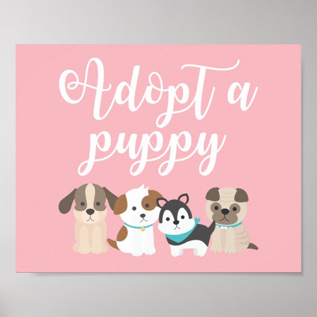 Puppy Birthday Party Sign Adopt a Puppy Pink (Front)
