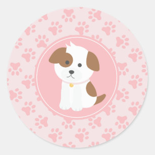 Puppy Birthday Party Sticker mint  and pink