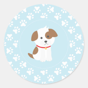 Puppy birthday party stickers  blue paw prints