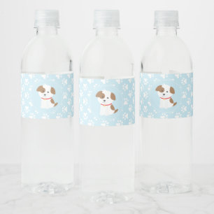 puppy birthday party water bottle labels blue