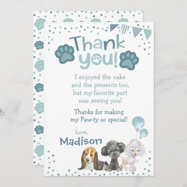 Puppy Birthday Thank You Cards (Front/Back)