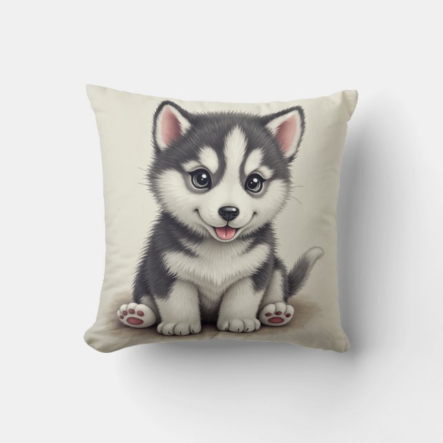 puppy & bone Pillow (Baby Husky) (Front)