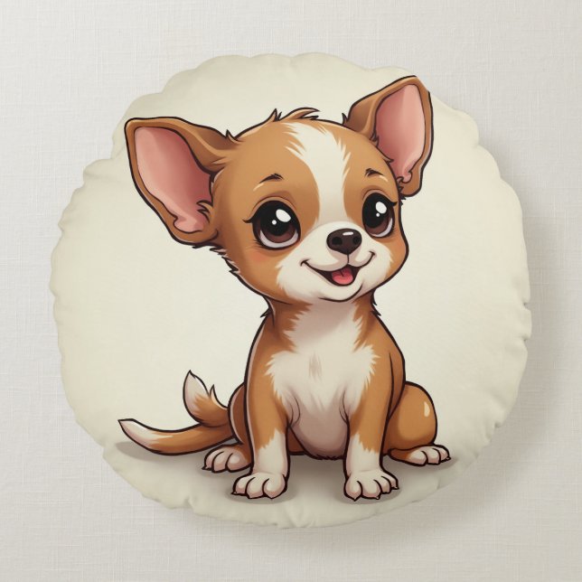 puppy & bone Round Pillow (Baby Chihuahua) (Front)
