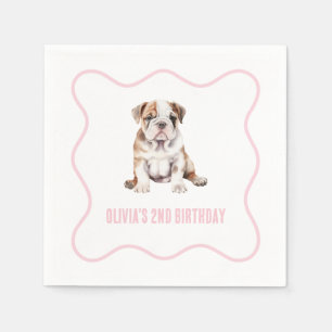 Puppy bulldog preppy pink plaid birthday napkin