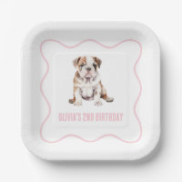 Puppy bulldog preppy pink plaid birthday