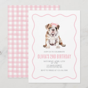 Puppy bulldog preppy plaid birthday invitation