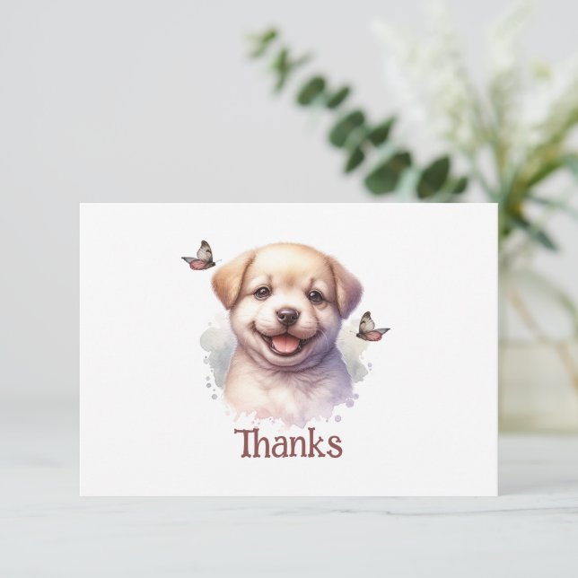 Puppy Butterflies Personalised Thank You Card (Standing Front)