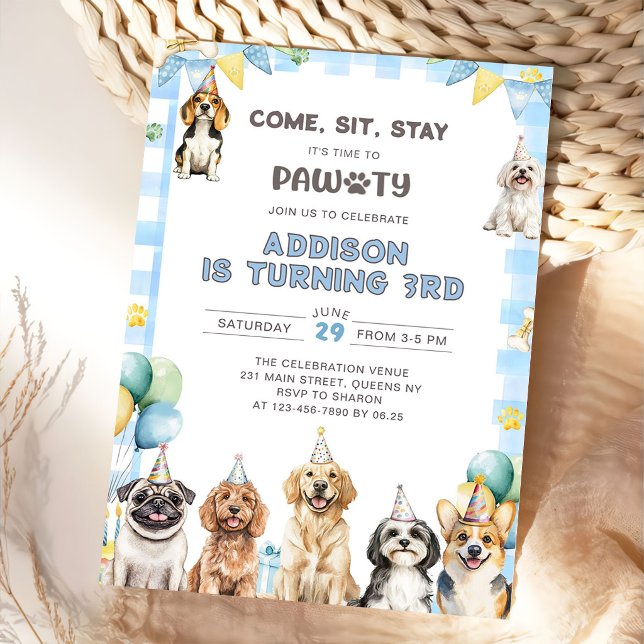 Puppy Calling All Pawty Animals 3rd Birthday Invitation (Creator Uploaded)