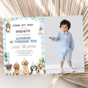 Puppy Calling All Pawty Animals 3rd Birthday Photo Invitation