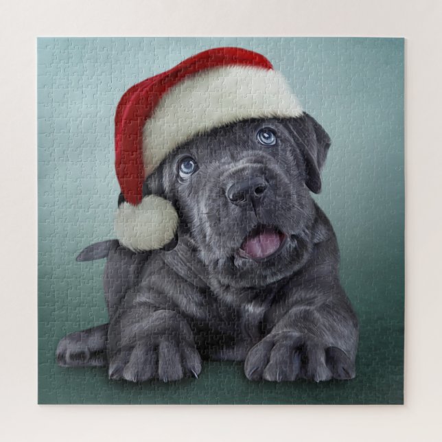 Puppy Cane Corso in red hat of Santa Claus Jigsaw Puzzle (Vertical)