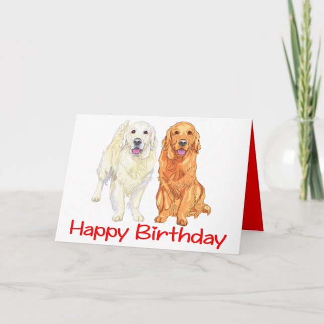 Puppy Cartoon Golden Retriever Dog Happy Birthday Card (Front)