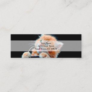 Puppy Cat biting a toy Mini Business Card