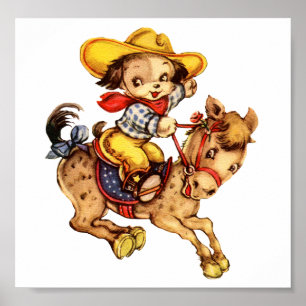 Puppy Cowboy on His Horse Poster