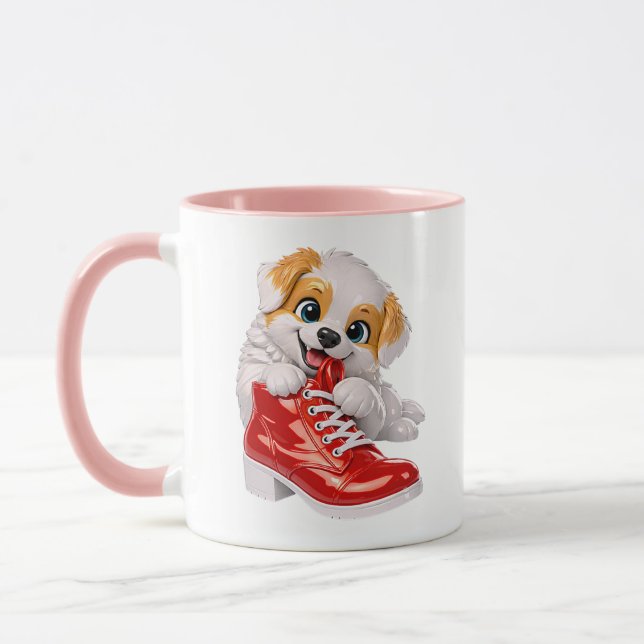 Puppy Cute Glossy Dog Red Boot Mug (Left)