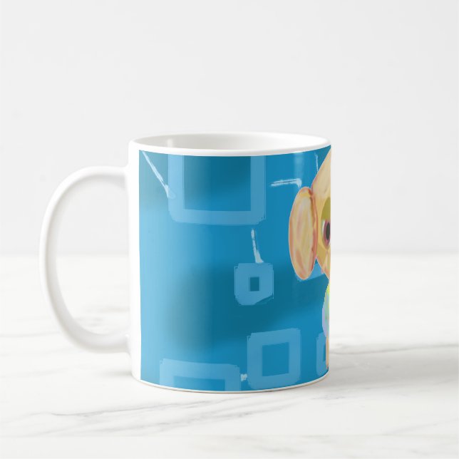 Puppy Cyan Light Blue Geometric Squares Mug (Left)
