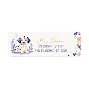 Puppy Dalmatian Boho Peach Lavender Floral Design 