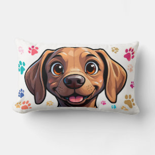 Puppy Design with Paw Print Accent Dog Lover Decor Lumbar Cushion